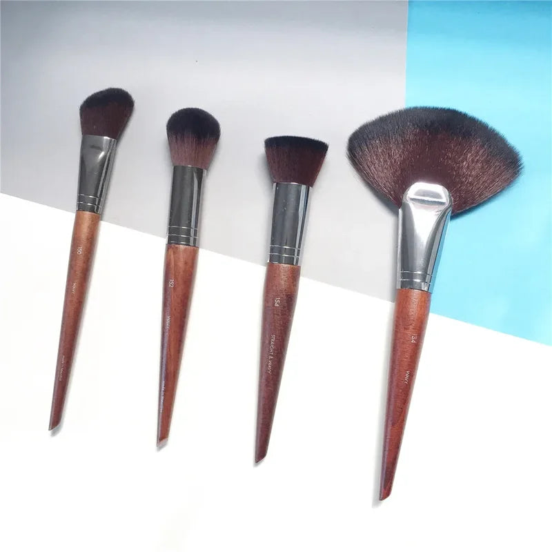Professional Makeup Brush Set with Fan, Blush & Highlighter Brushes - Multicolor Handles