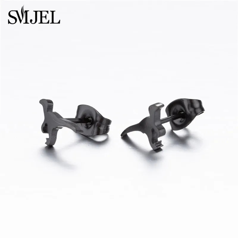 Tiny Dinosaur Earrings Set - 4 Pairs Stainless Steel Cartoon T-Rex Jewelry for Girls and Parties