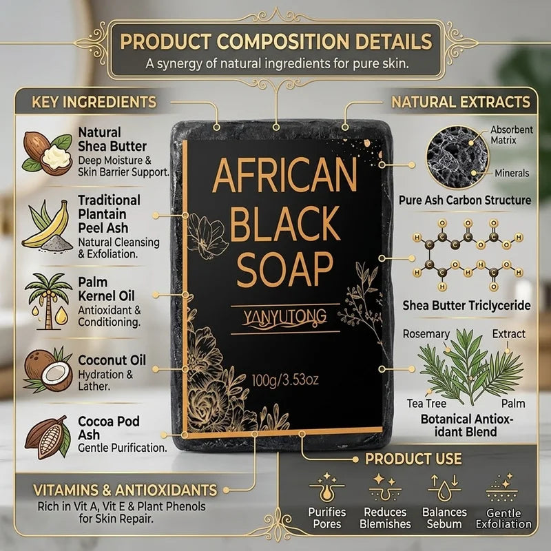 Moisturizing African Black Soap with Shea Butter Oil for Deep Cleansing & Skin Hydration