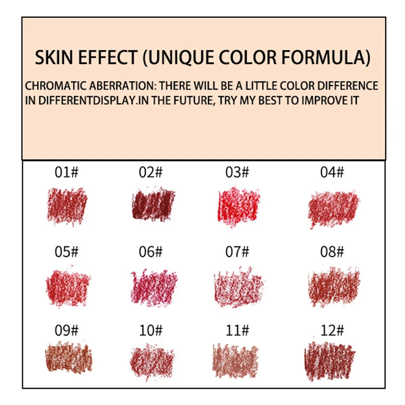 12pcs Matte Lipstick & Lip Liner Set - Nude Velvet Long-Lasting Colors