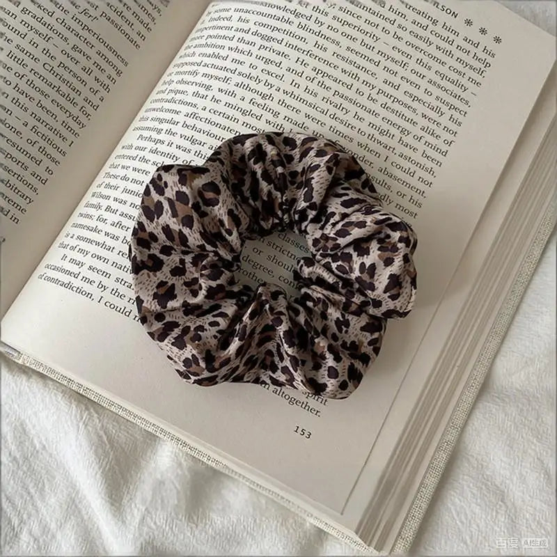 Vintage Leopard Print Large Scrunchie for Women & Girls Hair Accessories