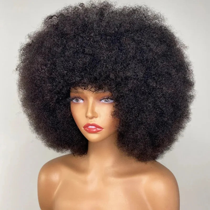 Kinky Curly Bob Wig for Women Natural Color Human Hair 250% Density
