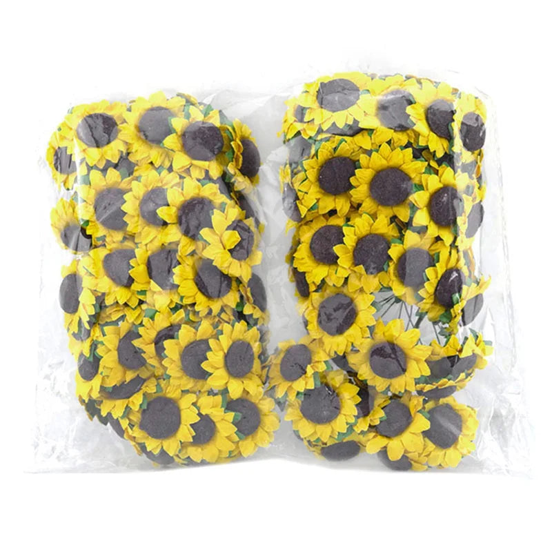 Fake Silk Sunflowers Bulk 100pcs Small Artificial Flowers for Craft Party Wedding Home Decor