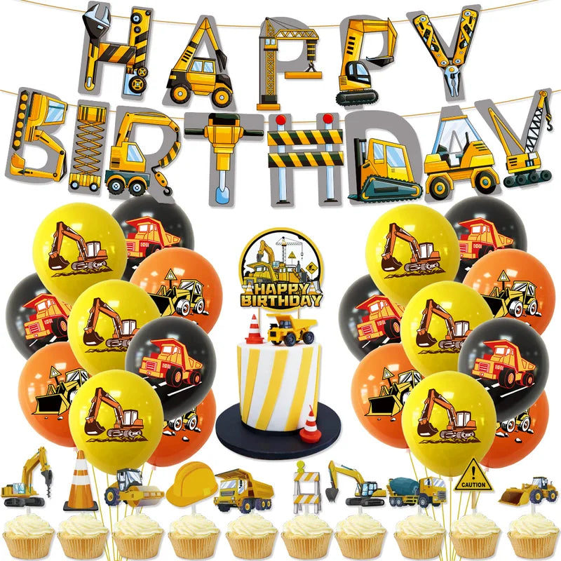 10pcs Construction Vehicle Theme Latex Balloons for Birthday Party Decoration