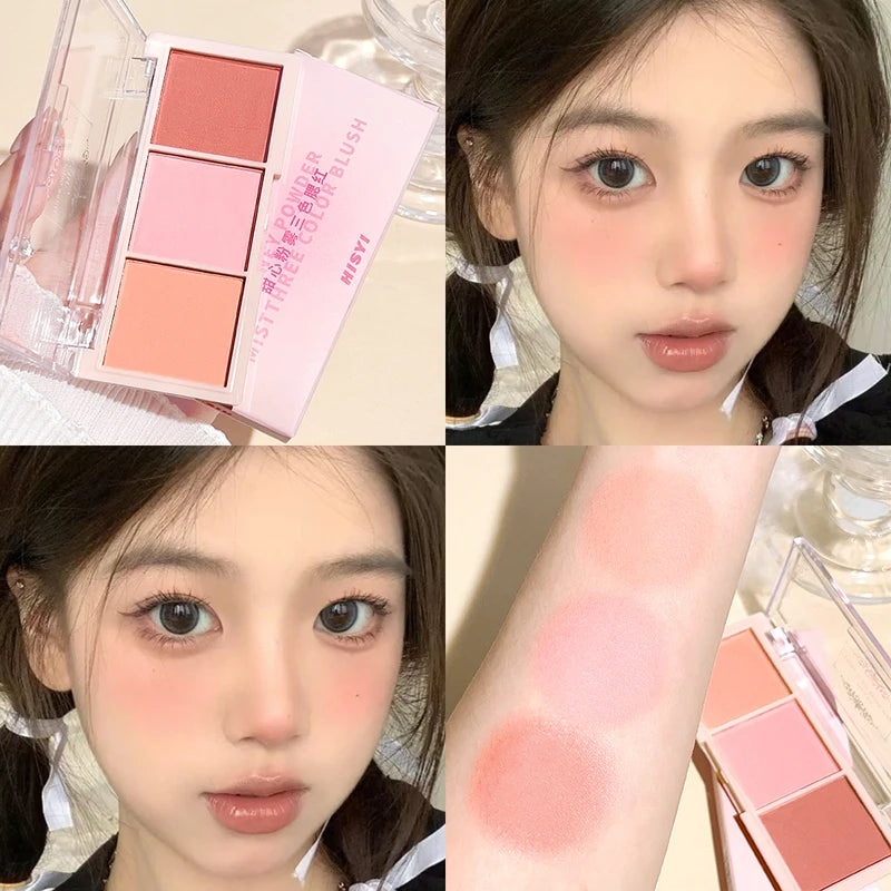 Three-Color Blush Powder for Natural Matte Finish - Multiple Shades