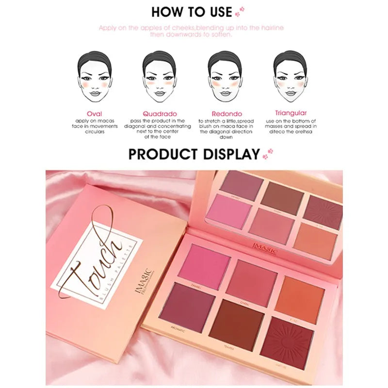6-Color Blush Palette - Natural, Waterproof & Long-Lasting Makeup Kit