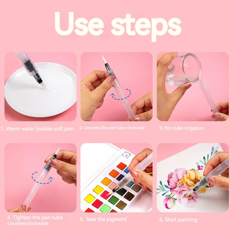 Watercolor Brush Set 3 or 6 Pcs Portable Painting Tools for Artists
