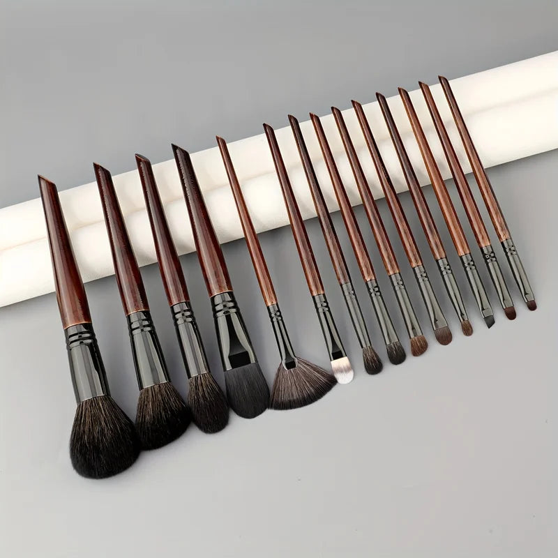 14-Piece Makeup Brush Set with Natural Hair - Professional Cosmetic Tools