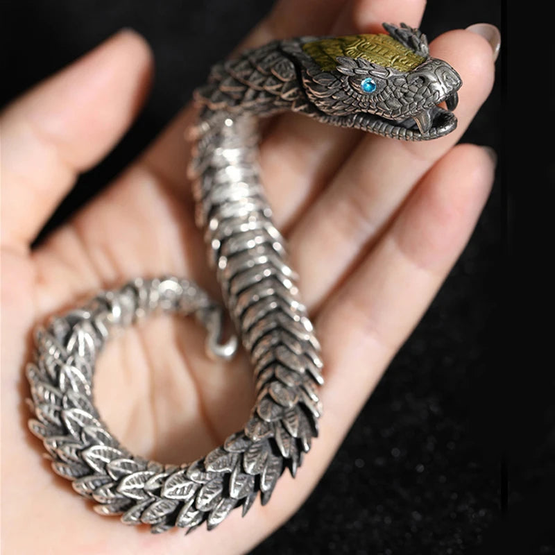 Retro Handmade Men's Jewelry Bracelet with Medusa & Rattlesnake Design - High-End Hip-Hop Style