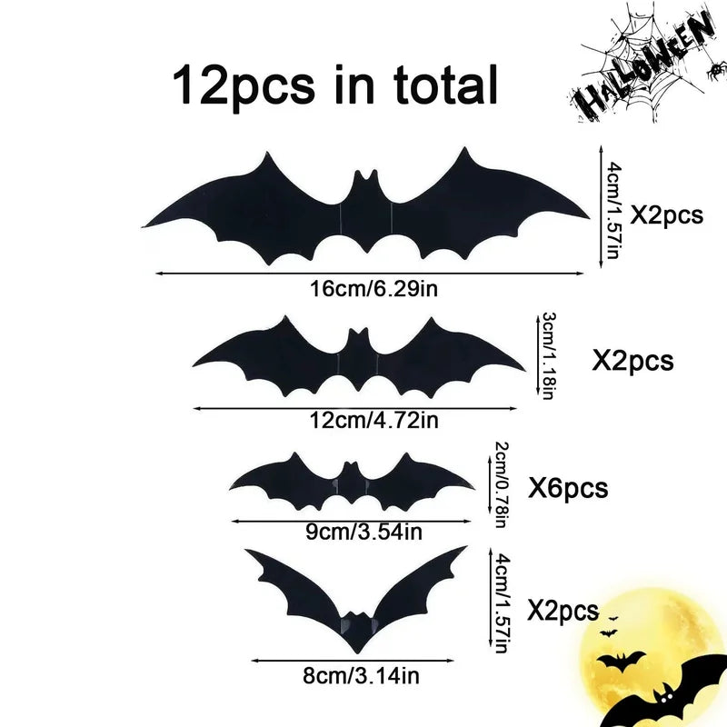 Halloween Bat Wall Decorations - 3D PVC Wall Stickers for Spooky Holiday Home Decor