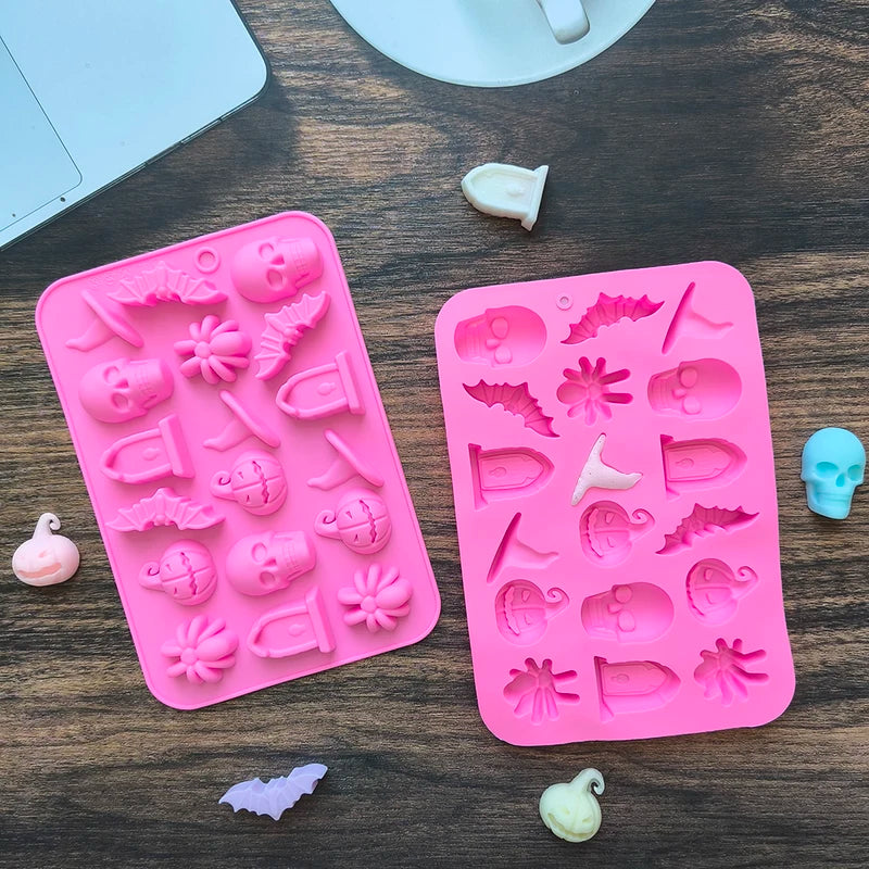 Halloween Silicone Mold Set - Ghost Pumpkin Bat Skull Witch Hat for Baking & Candy Making