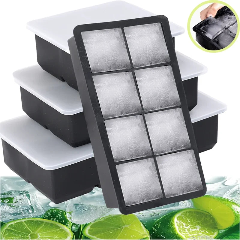 Large Food-Grade Silicone Ice Cube Tray Mold - 4/6/8 Grid Square Ice Maker