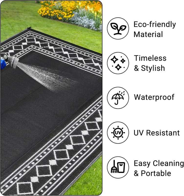 Outdoor Waterproof Reversible Rug 9x18ft for Patio, Deck, RV, Balcony
