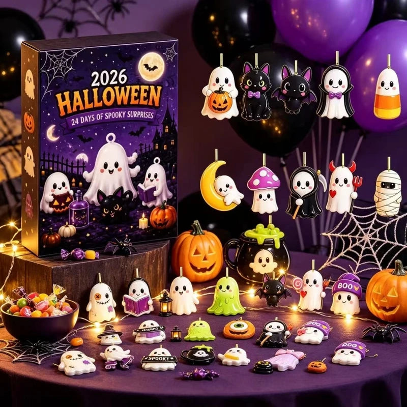 Halloween Advent Calendar with Spooky Acrylic Ornaments - 24 Days Countdown Gift Set