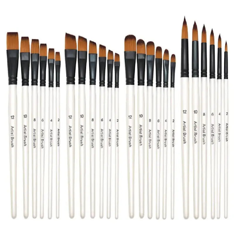 Paint Brushes Set - Round Flat Angle Filbert Watercolor Oil Gouache Art Supplies