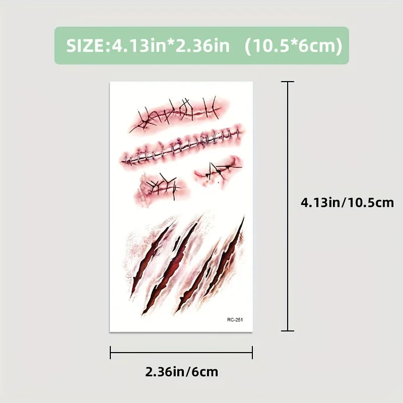 Halloween Scar Tattoo Stickers Waterproof Body Art for Cosplay & Parties