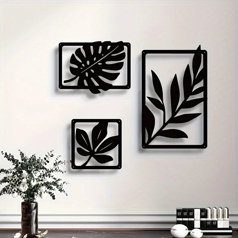 Minimalist Leaf Metal Wall Art - Modern Rustproof Iron Sculpture for Living Room & Home Decor
