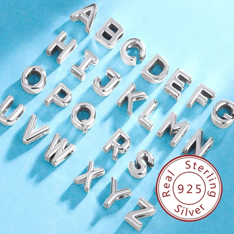 925 Sterling Silver Charm Beads for Bracelets - Letters & Pinyin Gift Jewelry