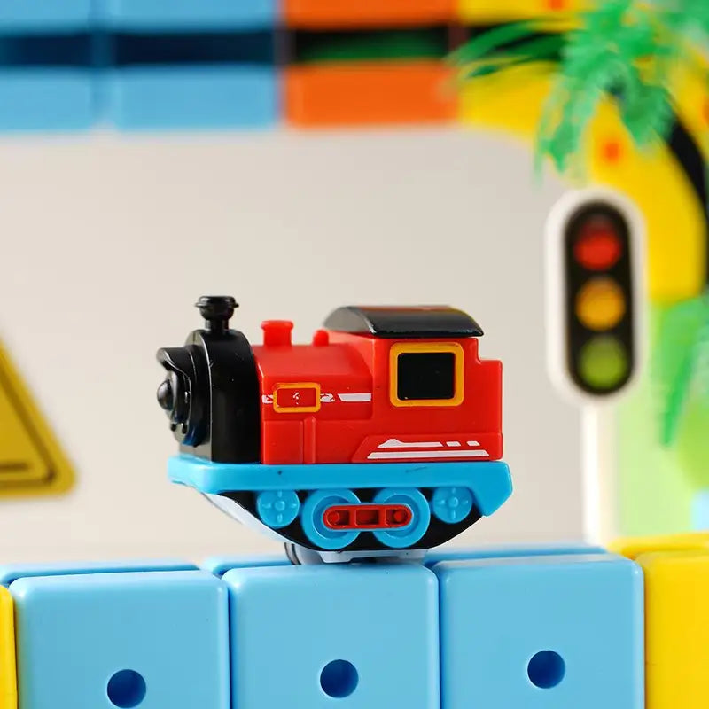Magnetic Electric Train Toy Set for Toddlers - Battery Operated Locomotive & Building Blocks