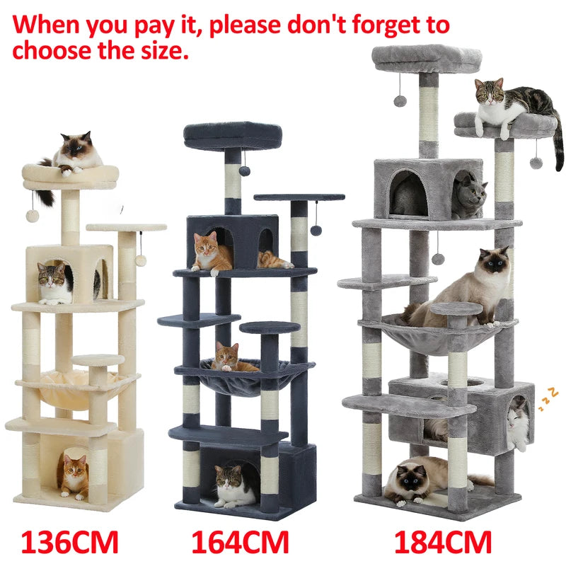 Large Multi-Level Cat Tree Tower with Sisal Scratching Posts, Spacious Condos and Perches