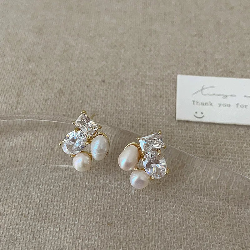Elegant Pearl CZ Dangle Earrings for Women Bridal Jewelry Gold Plated