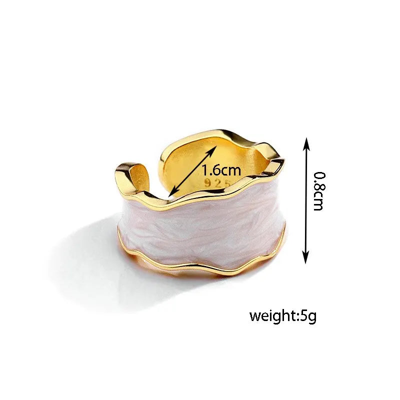 Adjustable Geometric Enamel Metal Ring for Women Girls - Open Stylish Jewelry