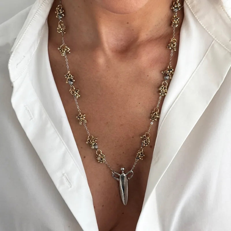 Geometric Pendant Necklace for Women Colorful Flower Petal Design Long Chain Jewelry