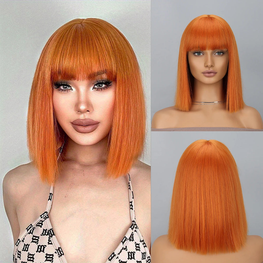 Black Bob Wig with Bangs for Women Short Straight Synthetic Heat-Resistant Wig