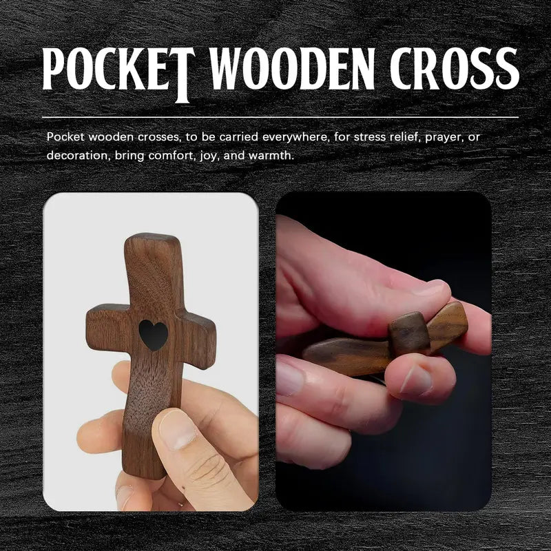 Wooden Cross Fidget Stress Relief Toy - Handmade Pocket Prayer Cross for Meditation & Encouragement
