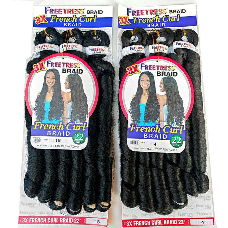 French Curly Braiding Hair Extensions 22 Inch Synthetic Wavy Hair Bundles - 3 Pack