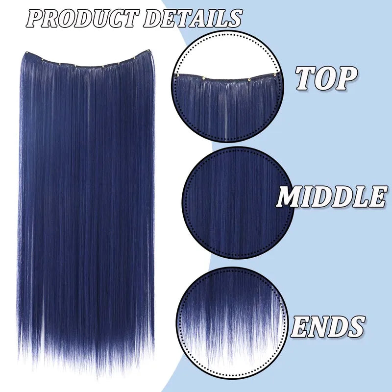 22in Colorful Straight Clip-In Hair Extensions for Women Long Synthetic Hairpiece