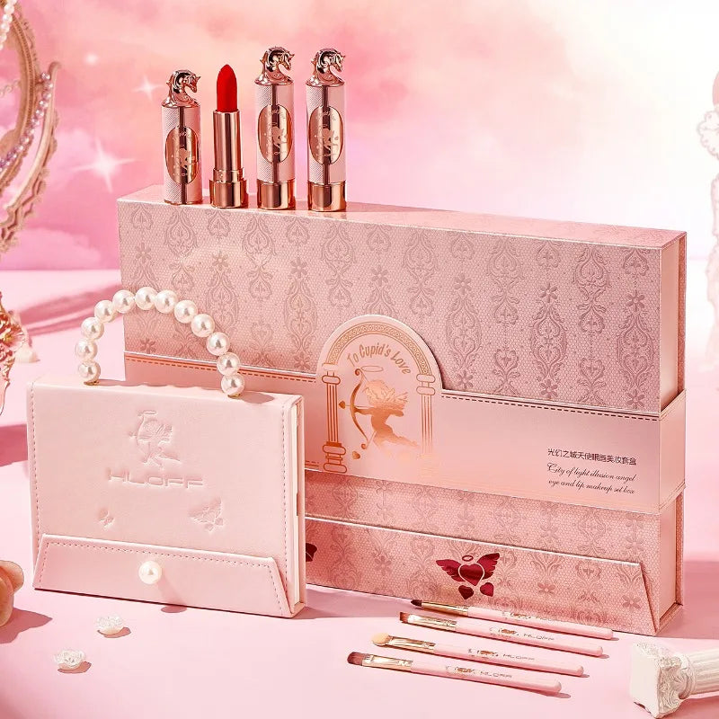 Vegan Makeup Gift Set - Eyeshadow Palette & Lipstick Full Face Beauty Kit for Valentine’s Day