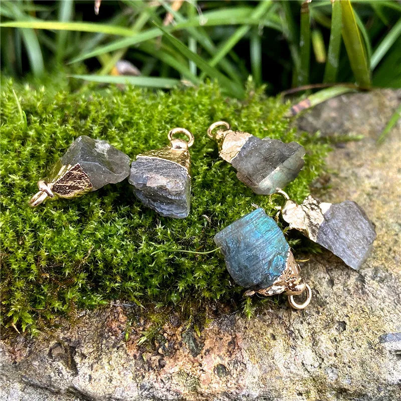 Natural Labradorite Agate Amethyst Raw Stone Charms for Jewelry Making 2PCS