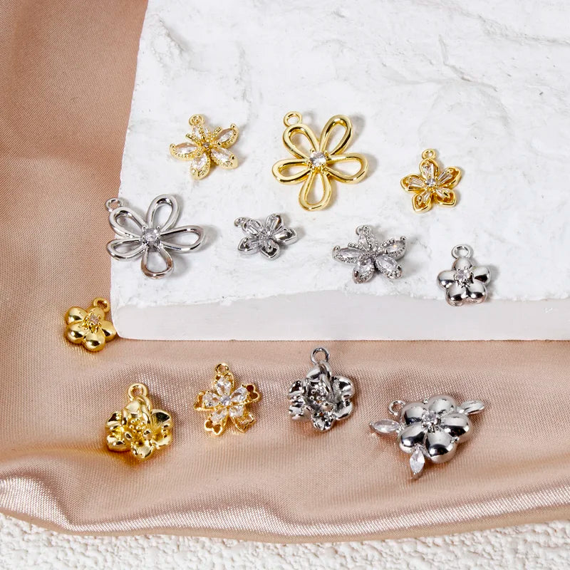 Mini Brass Flower Charms Set for Jewelry Making - Multicolor Pendant Findings