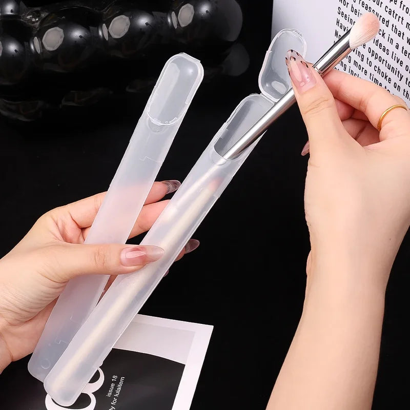 Portable Transparent Makeup Brush Storage Box with Cover - Travel Organizer Case