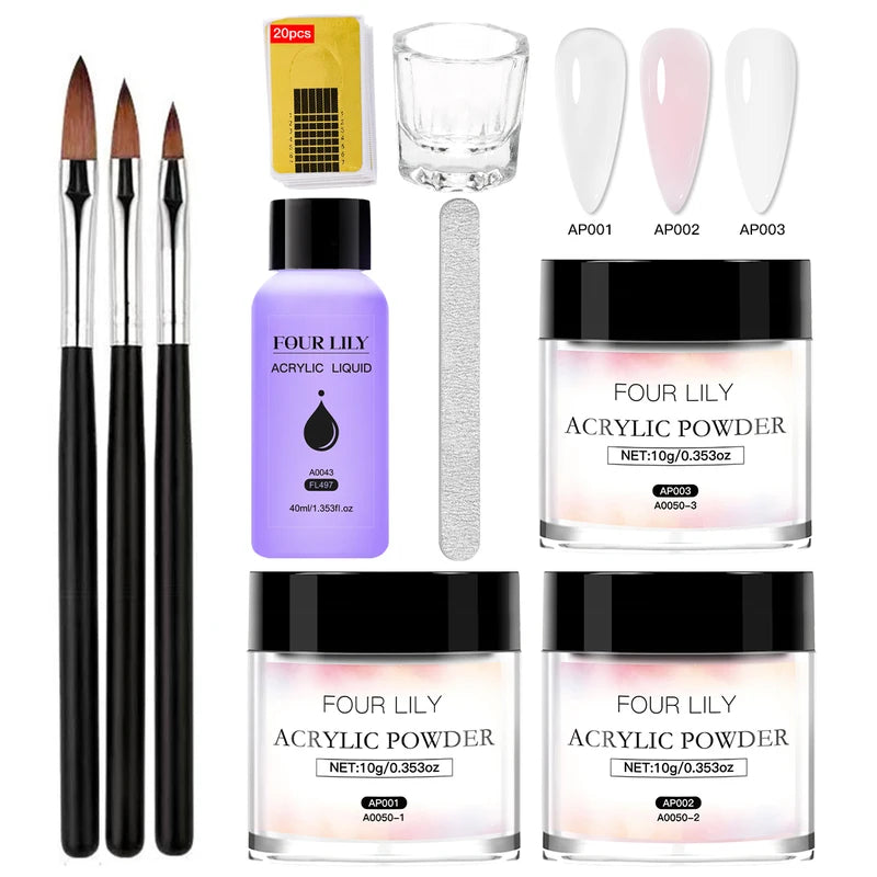 Acrylic Nail Kit with Powder & Liquid Set for Extension & Carving - Multiple Colors