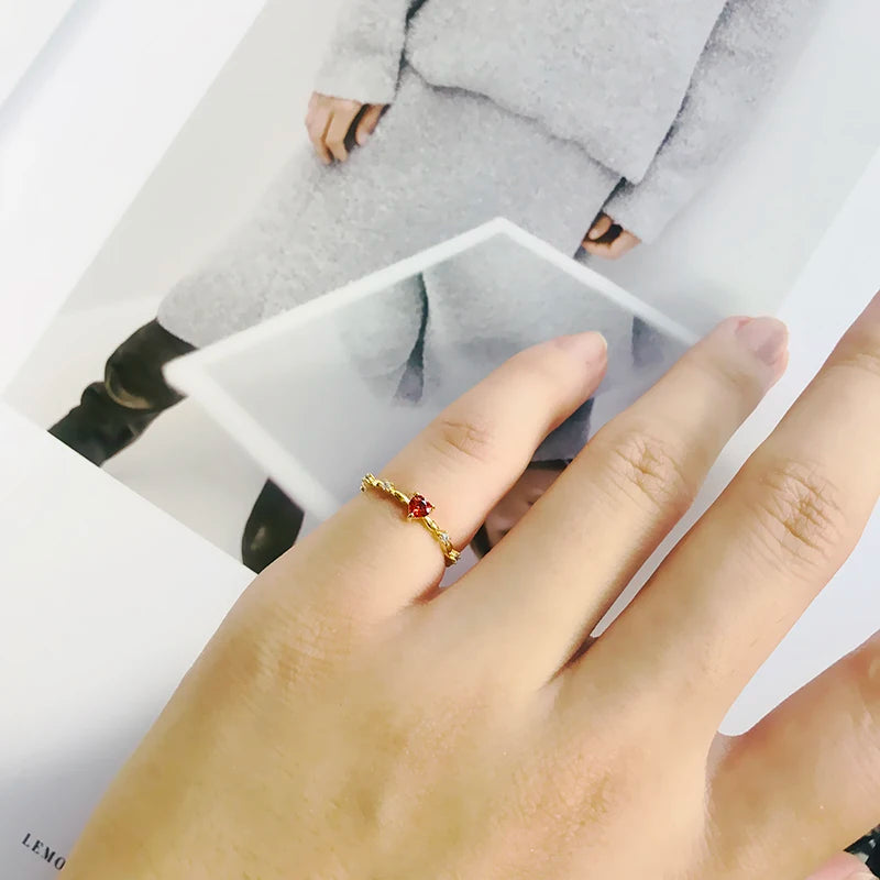 Red Love CZ Engagement Ring for Women Thin Band Aesthetic Jewelry Gift