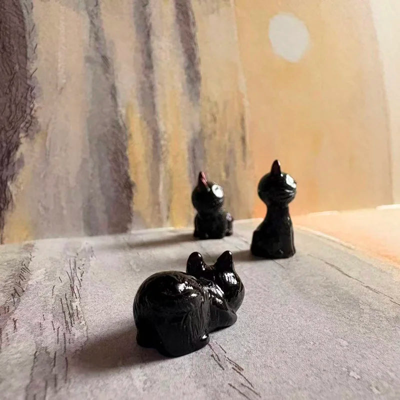 10pcs Miniature Black Cat Garden Gnome Figurines for Fairy & Moss Terrarium Decor