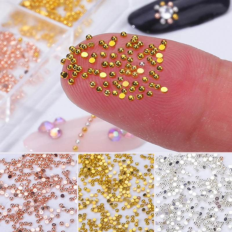Mini Stainless Steel Caviar Beads Nail Art Decorations Silver Rose Gold Micro Ball Charms