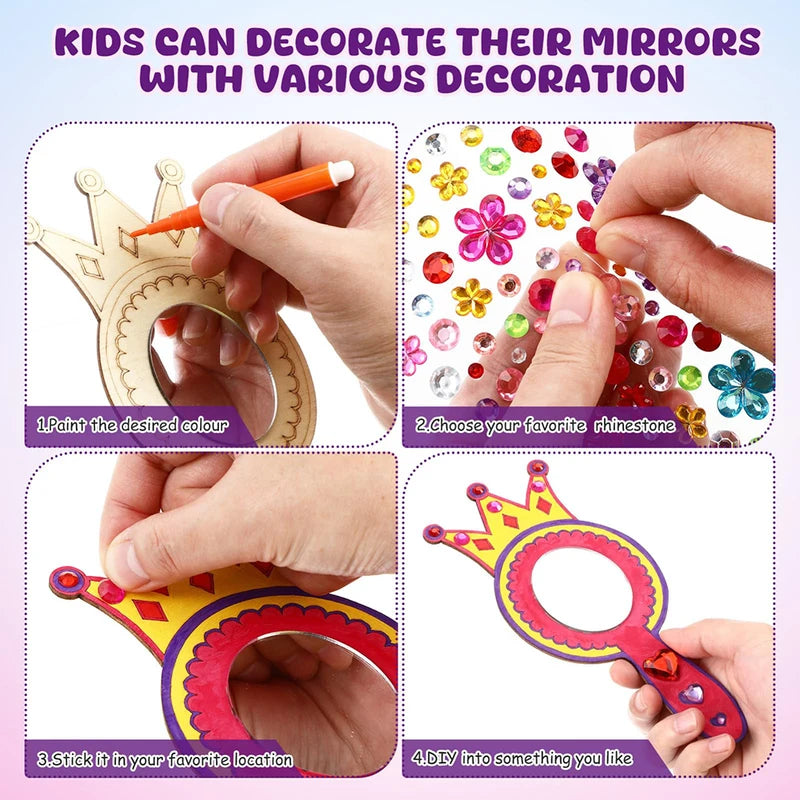 Wooden Handheld Mirror Craft Kit with Coloring Pens for Kids - 23 Pieces