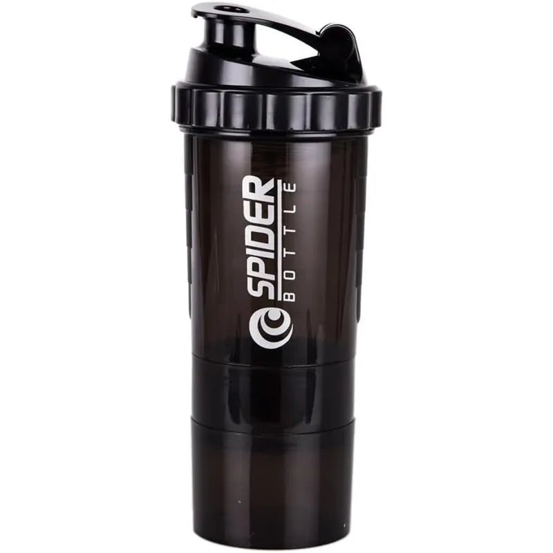 3-Layer Protein Shake Bottle Water Bottle with Mixing Cup for Bodybuilding & Fitness