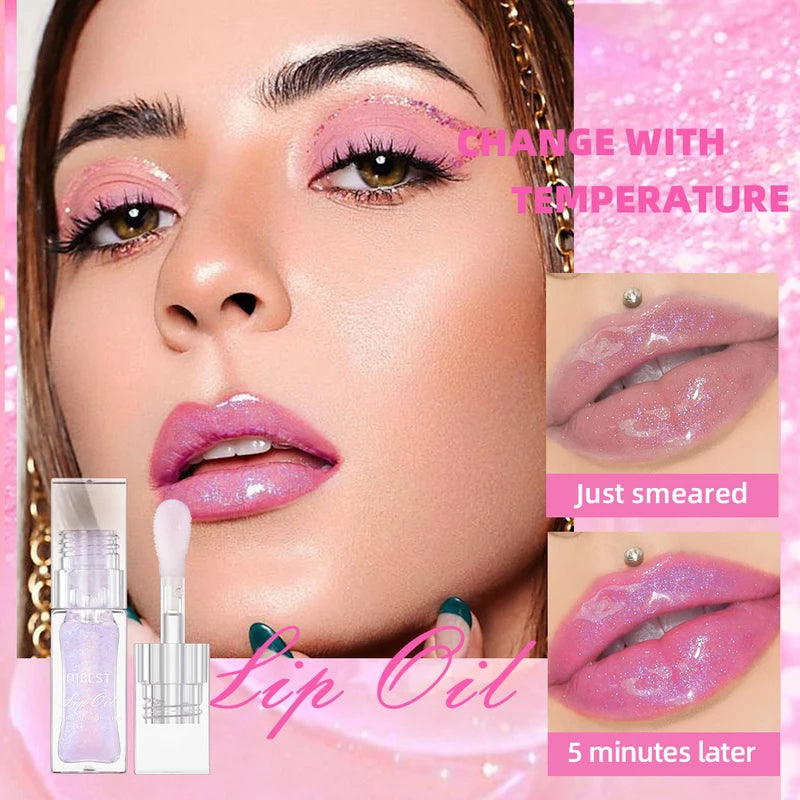 Color Changing Lip Oil Moisturizing Lip Gloss with Glitter Shine - Multiple Colors