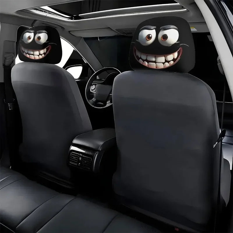 2Pcs Cartoon Big-Eyed Car Headrest Covers, Universal Fit for Travel & Daily Use