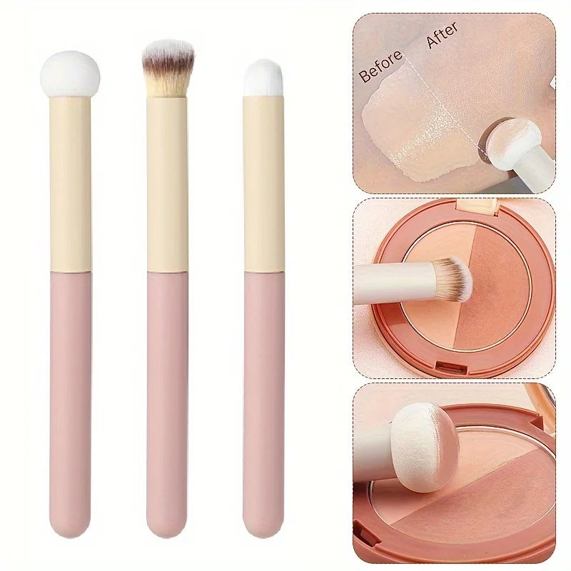 3Pcs Soft Mushroom Makeup Brush Set with Concealer Lipstick and Powder Sponges