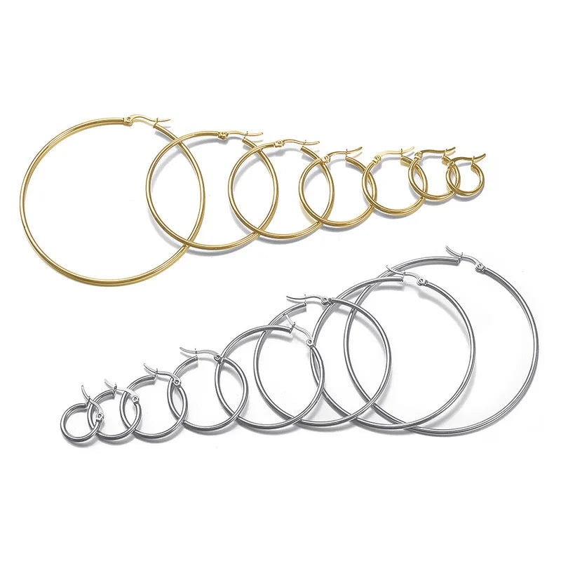 Stainless Steel Hoop Earrings for Women Men Large Small Circle Jewelry - Gold Color