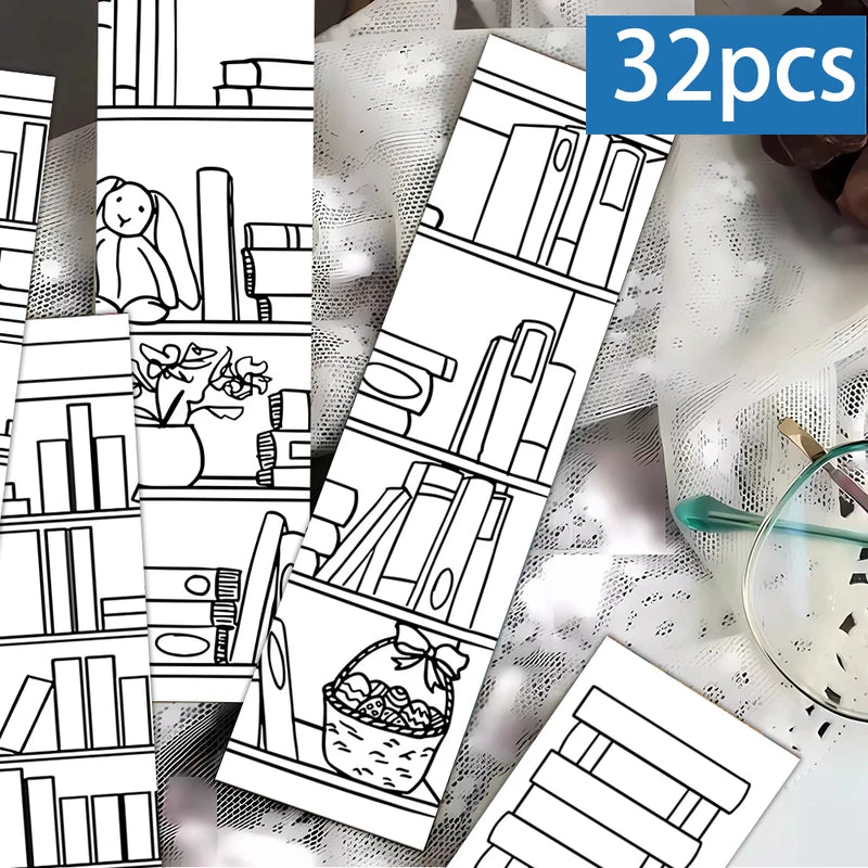 Coloring Book Bookmarks Set - 32pcs for Back-to-School, Christmas, Halloween & Birthdays