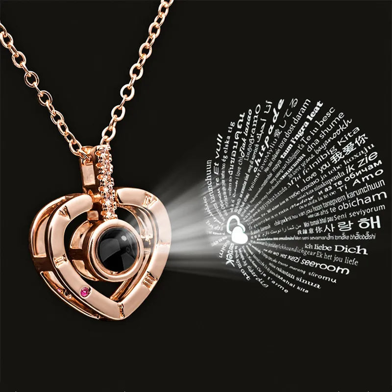 Projection Necklace with 100 Languages Love You Pendant Romantic Jewelry for Couples