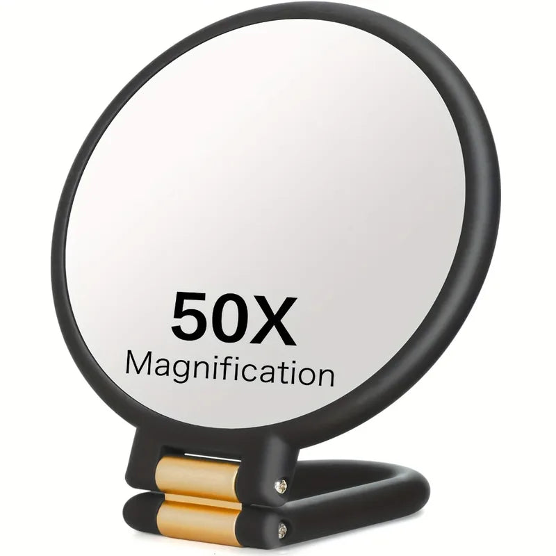 Double-Sided Handheld Makeup Mirror with 1X/50X Magnification Portable Folding Travel Mirror
