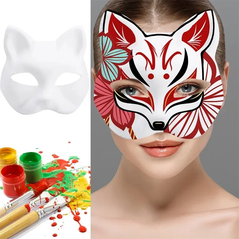 20pcs Japanese Mask Paper Blank Cat Face Masks for DIY Halloween Cosplay Party Decor