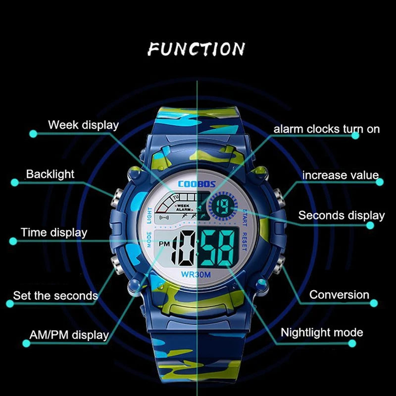 Kids Military Sport Digital Watch Waterproof Luminous Child Boy Girl Alarm Date